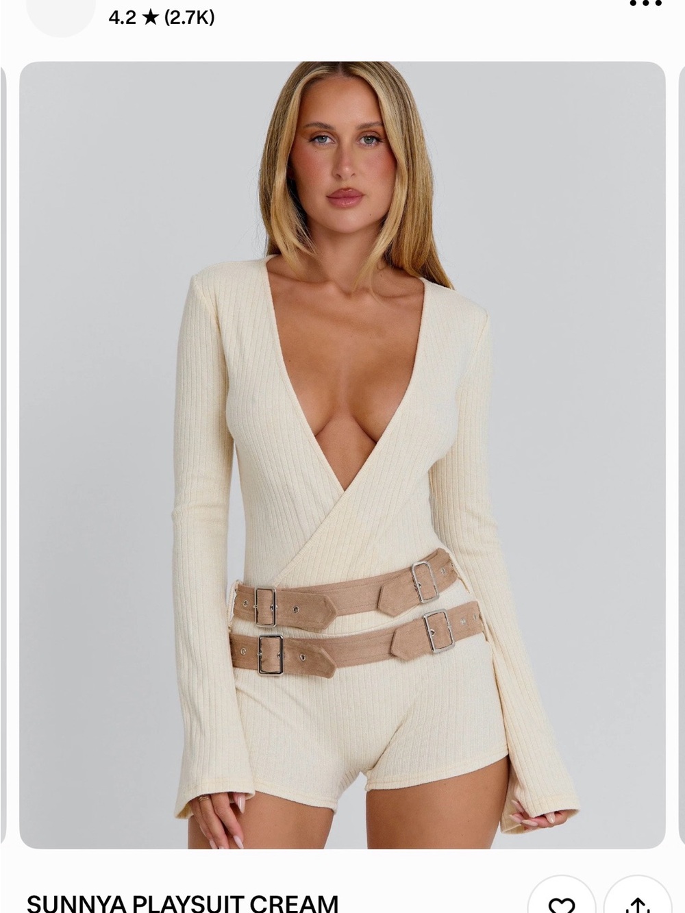 Sunnya Cream Ribbed Playsuit - Picture 2 of 3